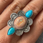 Fire Opal and Kingman Turquoise Statement Ring - Made to Order