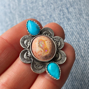Fire Opal and Kingman Turquoise Statement Ring - Made to Order
