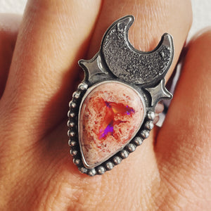 Moondusted Fire Opal Ring - Size 8